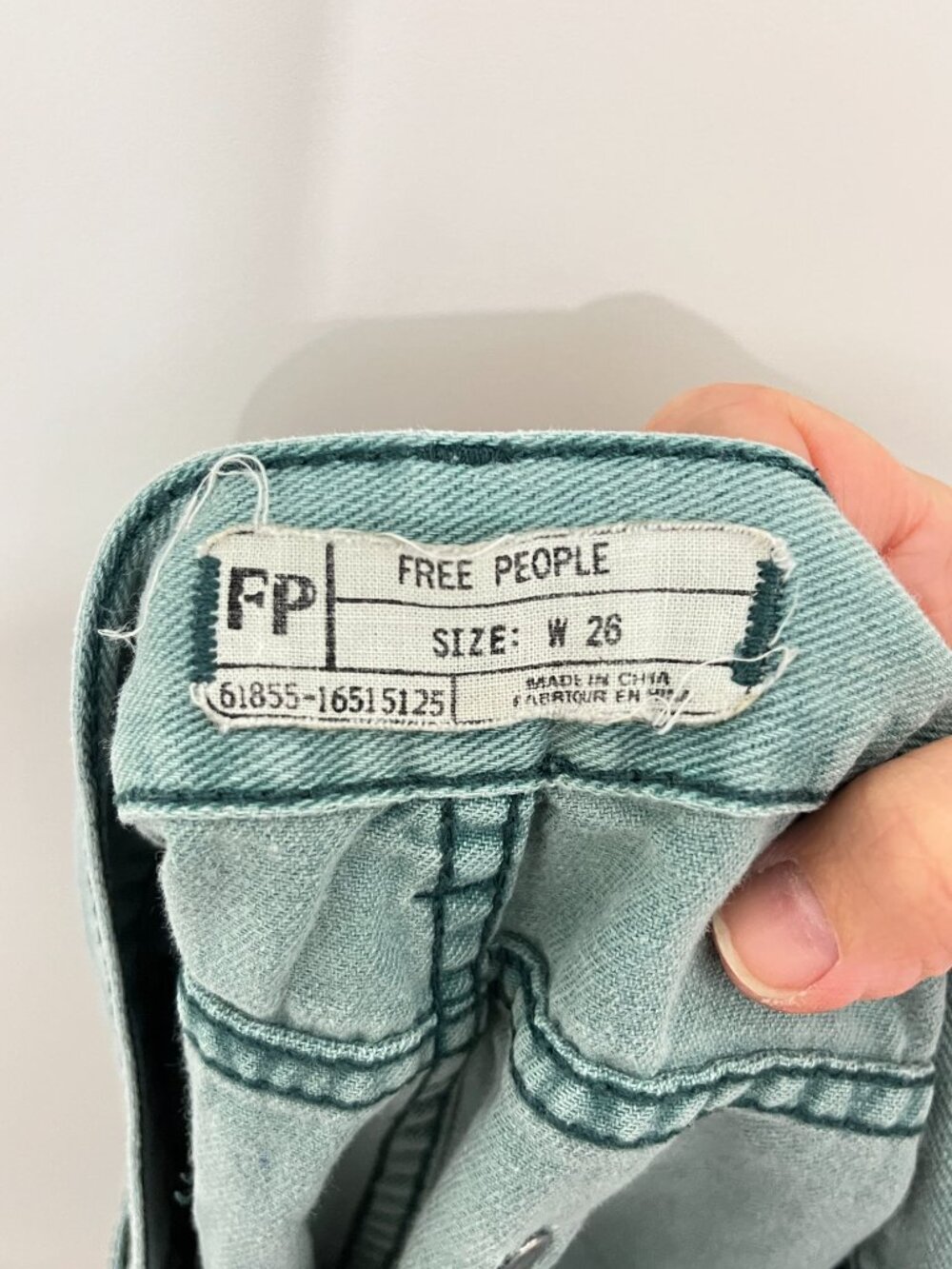 Free People Size 26 Green / Blue Denim Cutoff Shorts - Picture 5 of 8